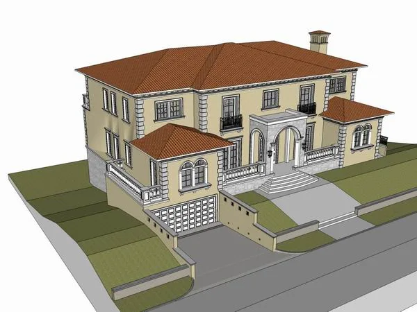 Sketchup别墅模型|独栋别墅，古典风格