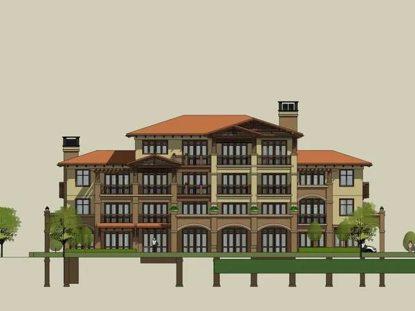 Sketchup别墅模型|双拼别墅，古典风格