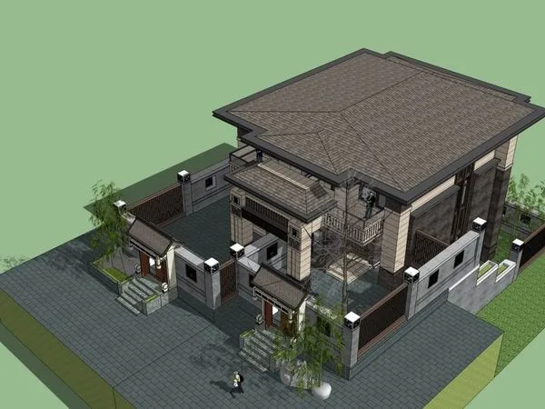 Sketchup别墅模型|双拼别墅，古典风格