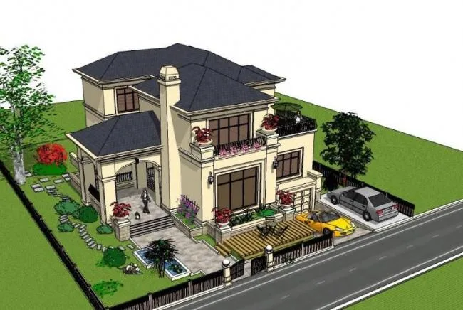 Sketchup住宅模型|独栋别墅，欧式古典风格