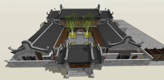 Sketchup住宅模型|商业会所，中式风格