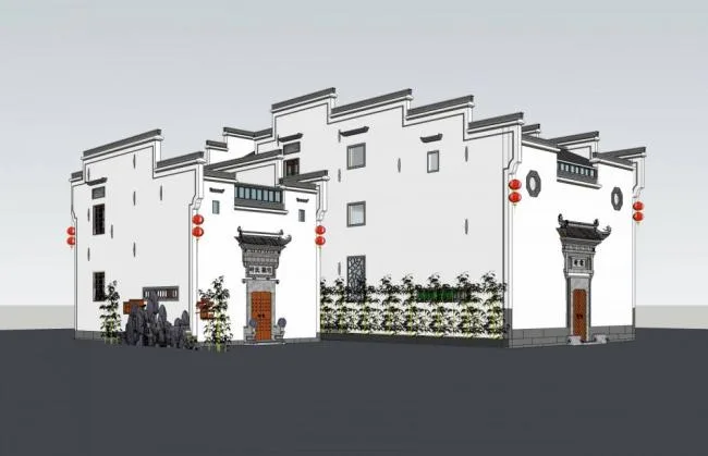 Sketchup住宅模型|多层住宅，中式风格，徽派，居住建筑