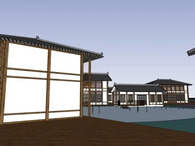 Sketchup商业模型|商业街，中式风格