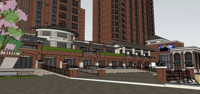 Sketchup住宅模型|高层住宅楼，居住建筑，商业裙房，新古典风格