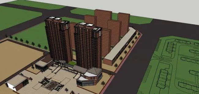 Sketchup住宅模型|高层住宅楼，居住建筑，商业裙房，新古典风格