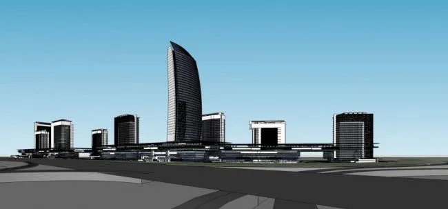 Sketchup办公模型|高层酒店办公，商业裙房，现代风格