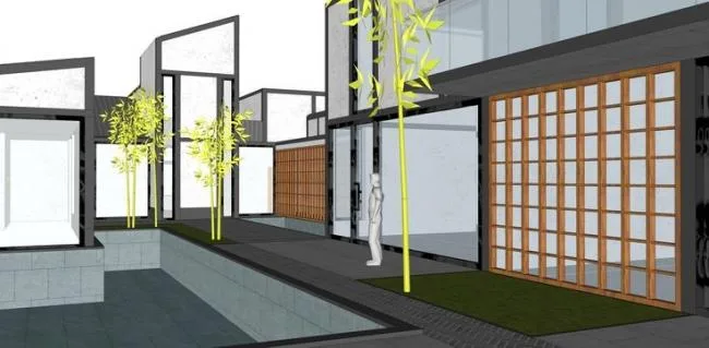 Sketchup住宅模型|苏博式别墅，住宅院落，中式风格，水景景观