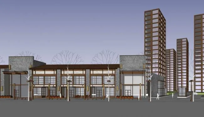 Sketchup商业模型|沿街商业，新中式风格