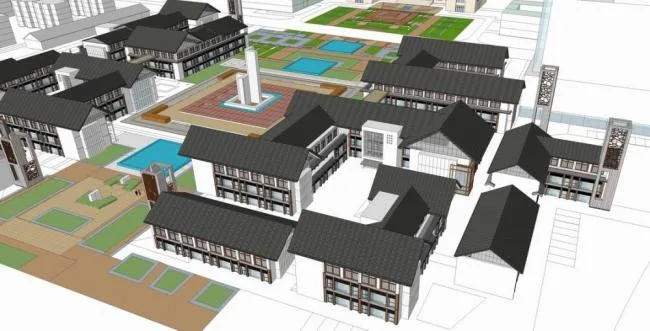 Sketchup商业模型|多层商业街，中式风格