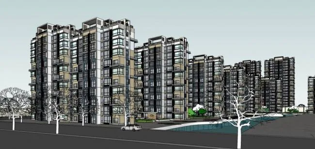 Sketchup住宅模型|小高层住宅楼，居住建筑，现代风格