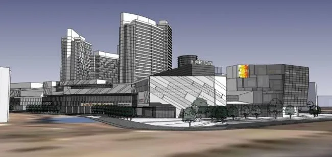 Sketchup住宅模型|高层住宅区，现代风格，居住建筑，多层商场，商业裙房
