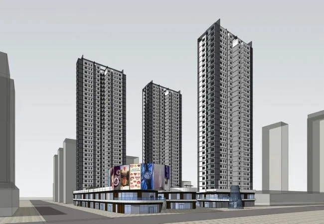Sketchup住宅模型|高层住宅，商业裙房，现代风格，居住建筑