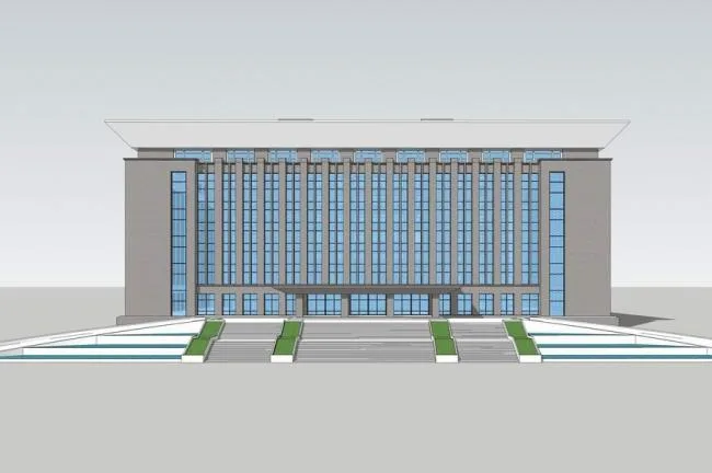 Sketchup办公模型|多层政府办公楼，现代风格，U型平面