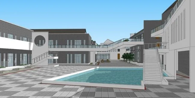 Sketchup商业模型|旧厂房改造商业街，新中式风格