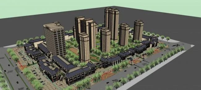 Sketchup住宅模型|高层住宅，小区，居住建筑，多层商场，商业裙房，法式，古典风格，底层商业