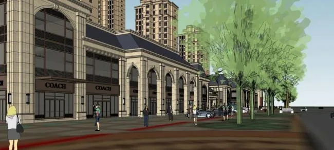 Sketchup住宅模型|高层住宅，小区，居住建筑，多层商场，商业裙房，法式，古典风格，底层商业