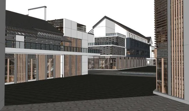 Sketchup商业模型|商业街建筑，多层，新中式风格