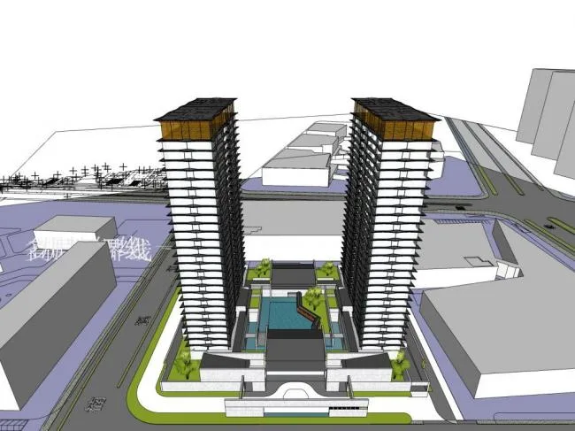 Sketchup住宅模型|超高层公寓，居住建筑，现代风格
