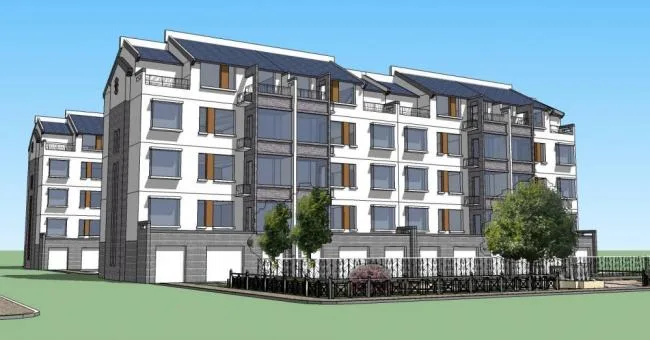 Sketchup住宅模型|多层花园洋房，居住建筑，新中式风格