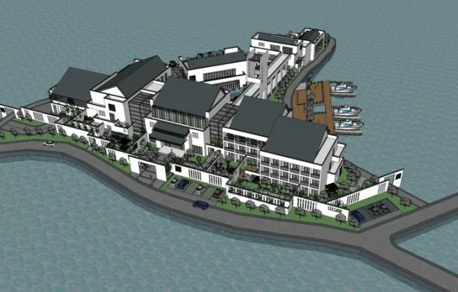 Sketchup商业模型|售楼处，多层会所，徽派建筑，新中式风格，商业建筑，滨水景观