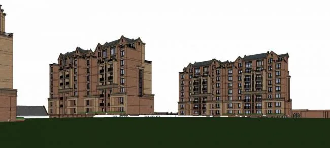 Sketchup住宅模型|多层住宅小区，居住建筑，商场，商业裙房，英式，坡屋顶，小高层，古典风格