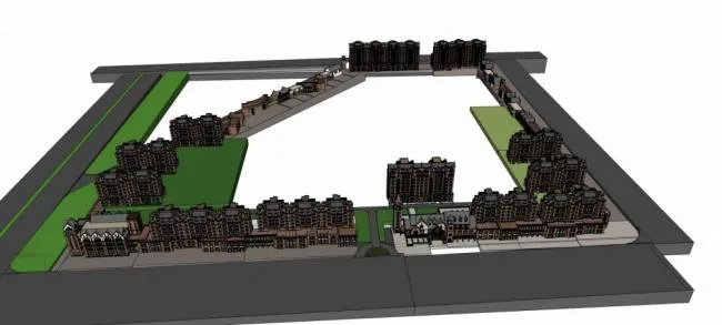 Sketchup住宅模型|多层住宅小区，居住建筑，商场，商业裙房，英式，坡屋顶，小高层，古典风格