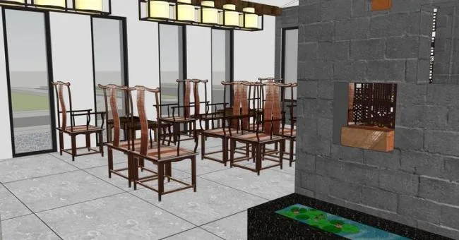 Sketchup商业模型|餐厅，商业建筑，中式徽派风格，院落，庭院景观