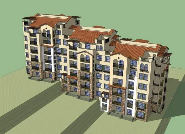 Sketchup住宅模型|多层住宅，居住建筑，洋房，西班牙风格