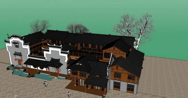 Sketchup商业模型|多层会所，商业建筑，中式风格
