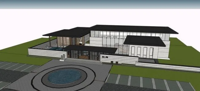 Sketchup商业模型|会所，新中式风格，商业建筑，现代风格