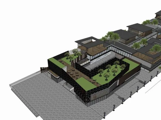 Sketchup商业模型|多层商业街，新中式风格