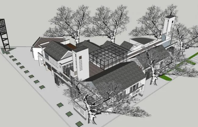 Sketchup商业模型|多层会所，新中式风格，商业建筑