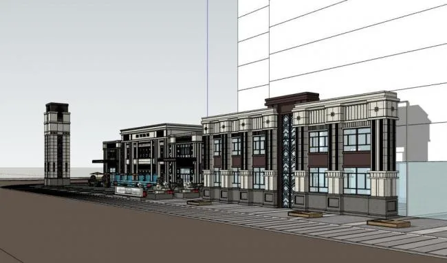 Sketchup商业模型|示范区，商业建筑，现代风格