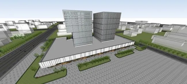 Sketchup办公模型|高层办公楼，酒店，现代风格，底层商业，商业裙房