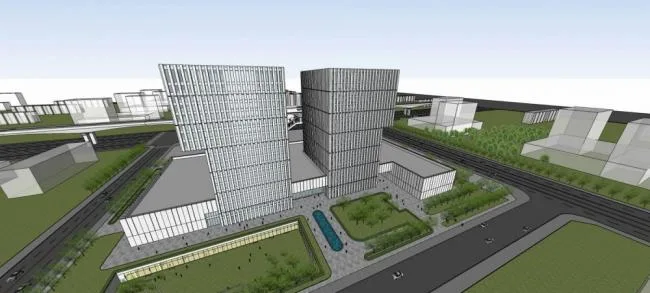 Sketchup办公模型|高层办公楼，酒店，现代风格，底层商业，商业裙房