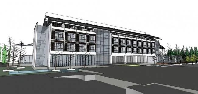Sketchup商业模型|多层会所，商业建筑，中式风格