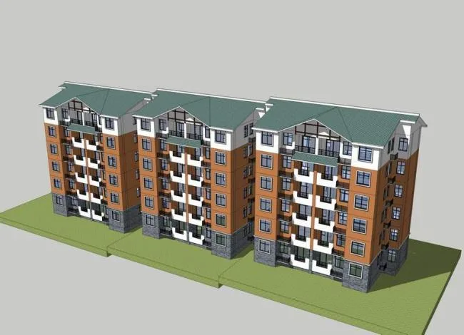 Sketchup住宅模型|多层住宅，居住建筑，新中式风格