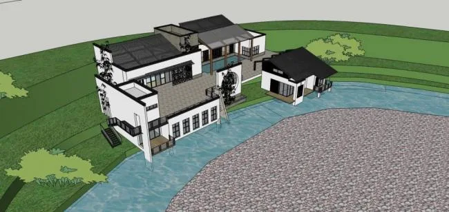 Sketchup商业模型|多层会所，商业建筑，中式风格