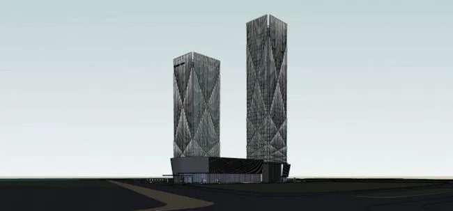 Sketchup办公模型|超高层办公楼，酒店，商业裙房，现代风格