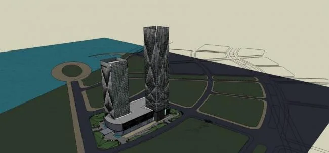 Sketchup办公模型|超高层办公楼，酒店，商业裙房，现代风格