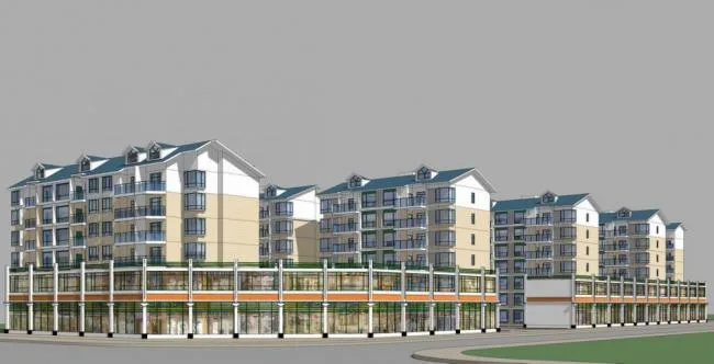 Sketchup住宅模型|多层住宅，新中式风格，商业裙房，居住建筑