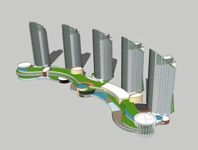 Sketchup办公模型|高层办公楼，写字楼，现代风格