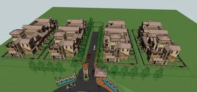 Sketchup住宅模型|联排别墅，多层，欧式，景观，塔，入口，居住建筑