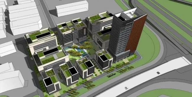 Sketchup办公模型|多层高层混合高层办公区，写字楼，现代风格