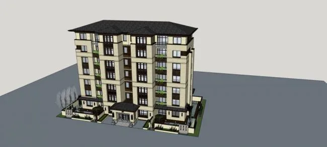 Sketchup住宅模型|多层住宅，公寓，中式风格，居住建筑