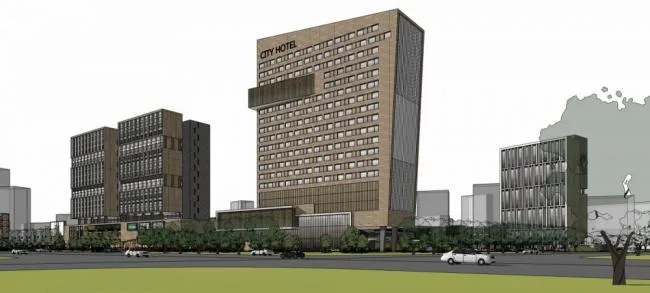 Sketchup办公模型|高层办公区，底层商业，现代风格