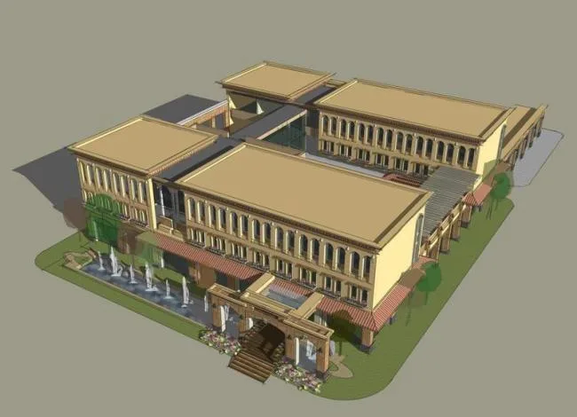 Sketchup商业模型|多层会所，地中海，西班牙风格，古典风格，商业建筑