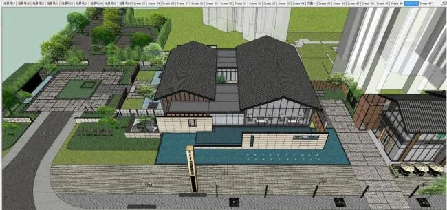 Sketchup商业模型|售楼处，中式风格，娱乐休闲，商业建筑