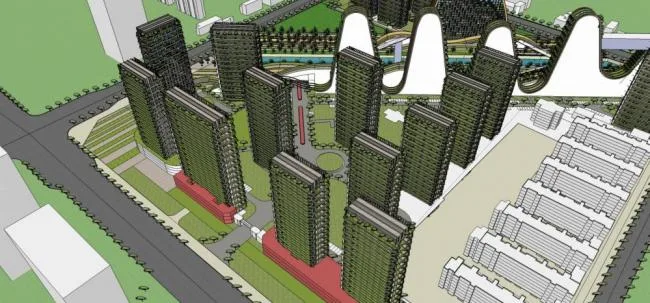 Sketchup住宅模型|高层住宅，居住建筑，商场，商业裙房，现代风格，生态小区，异形