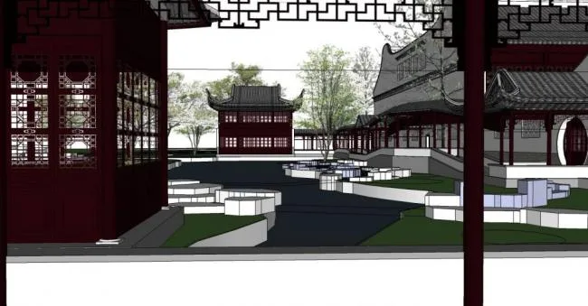 Sketchup住宅模型|园林建筑，中式风格，景观，亭子，多层阁楼